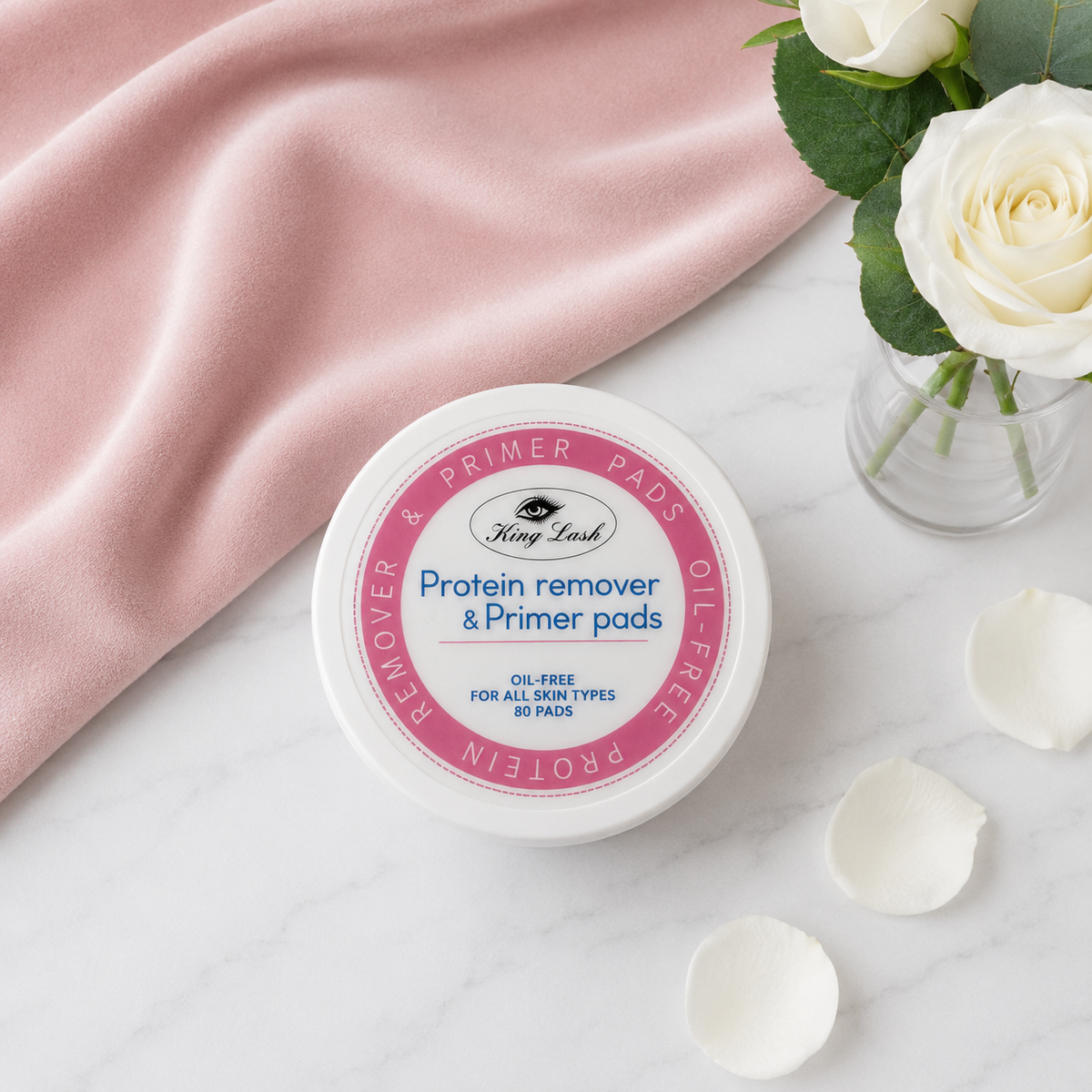 King Lash Protein Remover & Primer Pads | Oil-Free, 80 Pads